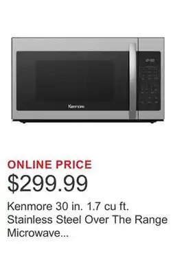 Costco Kenmore 30 in. 1.7 cu ft. Stainless Steel Over The Range Microwave with Auto-Cook Options, 300 CFM offer