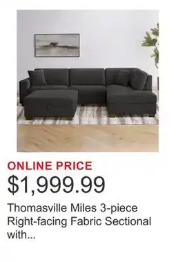 Costco Thomasville Miles 3-piece Right-facing Fabric Sectional with Storage Ottoman offer