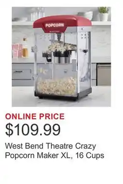 Costco West Bend Theatre Crazy Popcorn Maker XL, 16 Cups offer