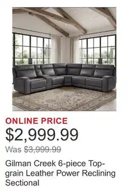 Costco Gilman Creek 6-piece Top-grain Leather Power Reclining Sectional offer