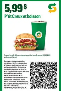 Subway P'tit Creux et boisson offer