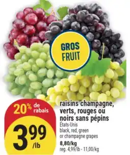 Marché Adonis raisins champagne, verts, rouges ou noirs sans pépins | black, red, green or champagne grapes offer