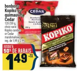 Marché Adonis BONBONS KOPIKO OU GUIMAUVES CEDAR | KOPIKO CANDIES OR CEDAR MARSHMALLOWS offer