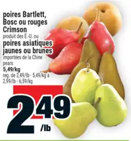 Super C poires Bartlett, Bosc ou rouges Crimson poires asiatiques jaunes ou brunes | pears offer