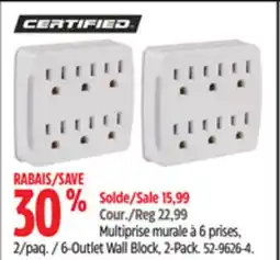 Canadian Tire Certified 6-Outlet Wall Block, 2-Pack offer