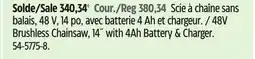 Canadian Tire Yardworks 48 V Brushless Chainsaw offer