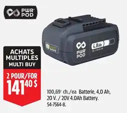 Canadian Tire PWR POD 20V 4.0Ah Battery offer