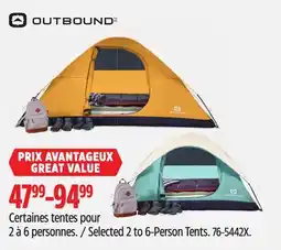 Canadian Tire Outbound Selected 2 to 6-Person Tents offer