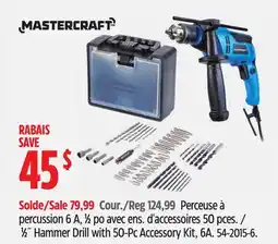 Canadian Tire 1⁄2˝ Hammer Drill with 50-Pc Accessory Kit, 6A offer