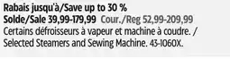 Canadian Tire Hamilton Beach Selected Steamers and Sewing Machine offer