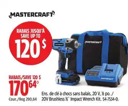 Canadian Tire Mastercraft 20V Brushless 1⁄2˝ Impact Wrench Kit offer