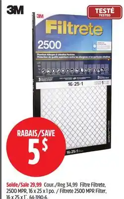 Canadian Tire Filtrete 2500 MPR Filter, 16 x 25 x 1˝ offer