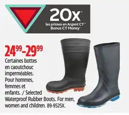 Canadian Tire Selected Waterproof Rubber Boots. For men, women and children offer