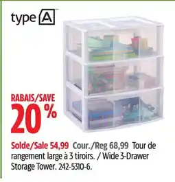 Canadian Tire Type A Wide 3-Drawer Storage Tower offer