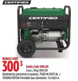 Canadian Tire CERTIFIED 7500W/9375W Portable Gas Generator offer