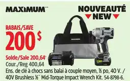 Canadian Tire MAXIMUM 40V Brushless 1⁄2˝ Mid-Torque Impact Wrench Kit offer