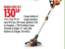 Canadian Tire Worx 20V Cordless Grass Trimmer & Edger, 12 with 2Ah Battery & Charger offer