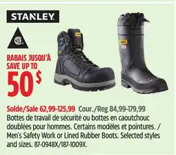 Canadian Tire Stanley Men's Safety Work or Lined Rubber Boots offer
