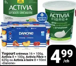 Pasquier Yogourt crémeux 16 × 100g, Activia 8 × 100g, Activia Fibre + 625g ou Activia à boire 8 × 93ml offer