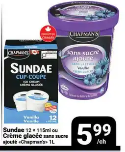 Pasquier Sundae 12 × 115ml ou Crème glacée sans sucre ajouté Chapman's 1L offer