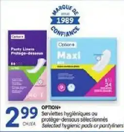 Uniprix Option+ selected hygienic pads or pantyliners offer