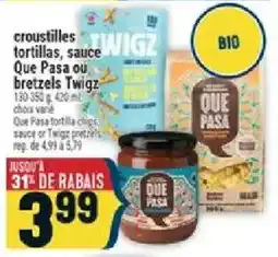 Marché Adonis Que Pasa tortilla chips, sauce or Twigz pretzels offer