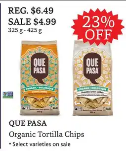 The Big Carrot QUE PASA Organic Tortilla Chips offer