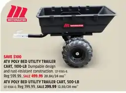Canadian Tire Motomaster atv poly bed utility trailer cart offer