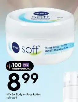 Sobeys Nivea body or face lotion offer