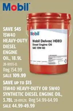 Canadian Tire Mobil 15W40 heavy-duty diesel engine oil offer