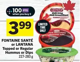 IGA Fontaine Santé or Lantana Topped or Regular Hummus or Dips offer