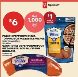 Independent Grocer Piller's pepperoni pizza toppings or kolbassa sausage offer