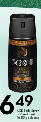 Sobeys Axe body spray or deodorant offer