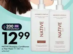 Sobeys Native shampoo, conditioner or hair mask offer