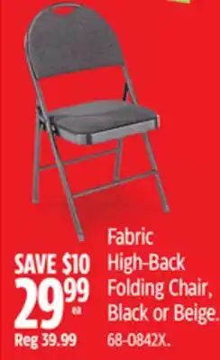 Canadian Tire For living Fabric High-Back Folding Chair, Black or Beige offer