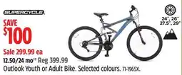 Canadian Tire Outlook Youth or Adult Bike. Selected colours offer