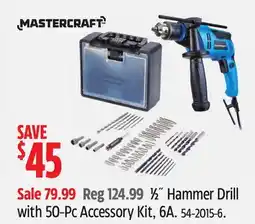 Canadian Tire MASTERCRAFT ½ Hammer Drill with 50-Pc Accessory Kit, 6A offer