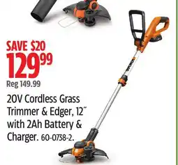 Canadian Tire Worx 20V Cordless Grass Trimmer & Edger, 12 with 2Ah Battery & Charger offer