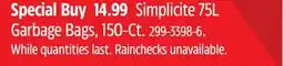 Canadian Tire Simplicite 75L Garbage Bags offer
