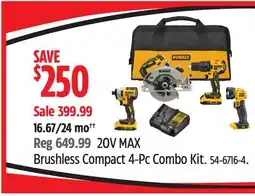 Canadian Tire Dewalt 20V MAX Brushless Compact 4-Pc Combo Kit offer