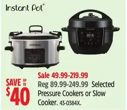 Canadian Tire Crock-pot Selected Pressure Cookers or Slow Cooker offer
