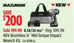 Canadian Tire MAXIMUM 40V Brushless ½ Mid-Torque Impact Wrench Kit offer