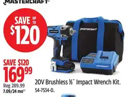 Canadian Tire MASTERCRAFT 20V Brushless ½ Impact Wrench Kit offer