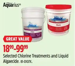 Canadian Tire Selected Aquarius Chlorine Treatments and Liquid Algaecide offer