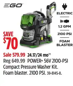 Canadian Tire POWER+ 56V 2100-PSI Compact Pressure Washer Kit offer