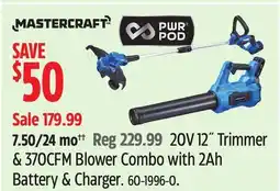 Canadian Tire MASTERCRAFT 20V 12 Trimmer & 370CFM Blower Combo with 2Ah Battery & Charger offer