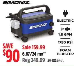 Canadian Tire SIMONIZ 1750 PSI 1.8 GPM Wheeled Electric Pressure Washer with Foam Blaster offer