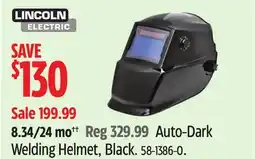 Canadian Tire Lincoln Auto-Dark Welding Helmet, Black offer