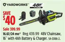 Canadian Tire 48V Chainsaw, 16 with 4Ah Battery & Charger offer