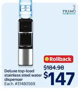 Walmart Primo Water Deluxe top-load stainless steel water dispenser offer